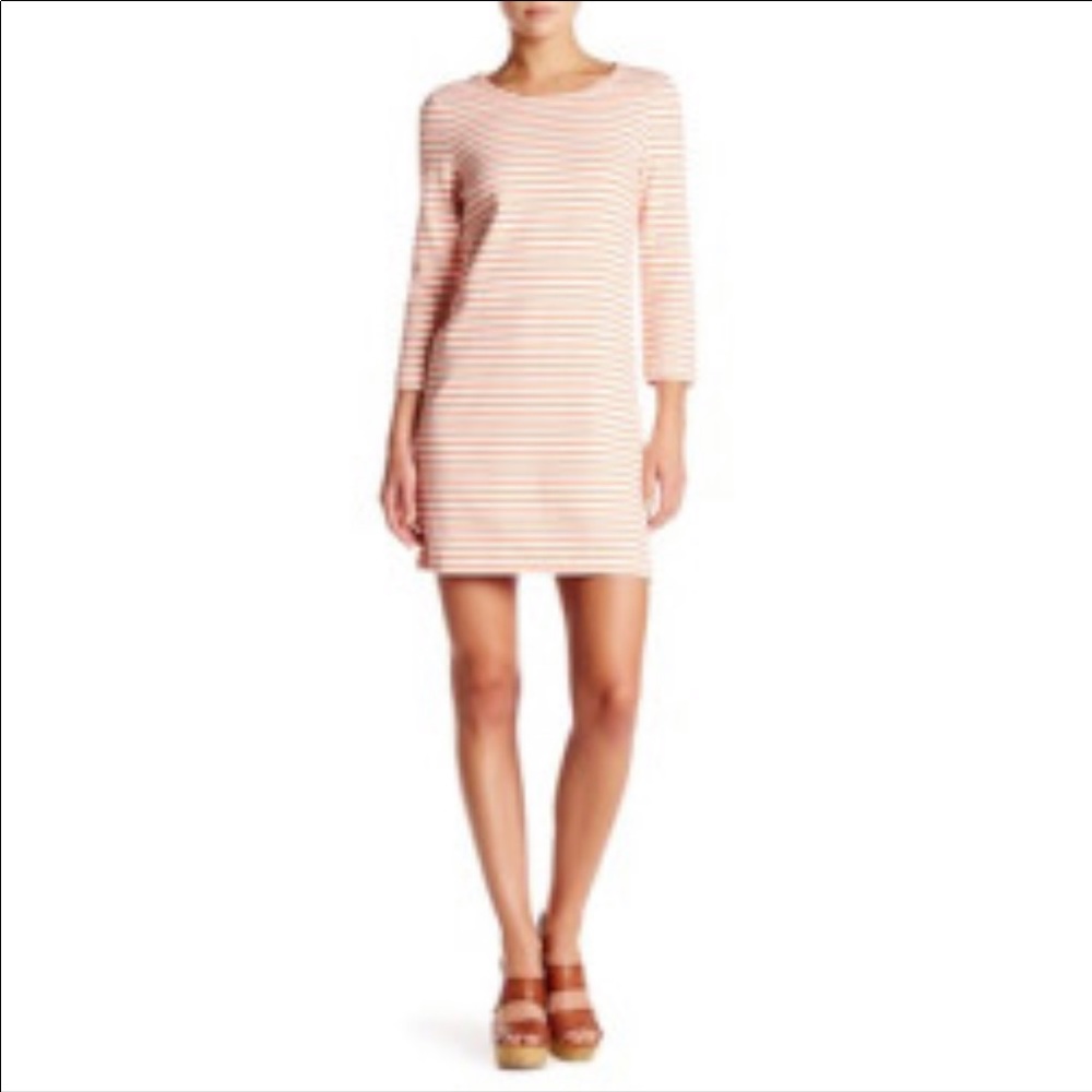 Coral and white striped cotton dress